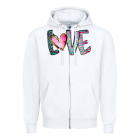 White Valentine Love Zipper Hoodie - CowhideDigitalArt