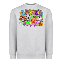 Heather Grey Spooky Vibes Ghost Heavyweight Sweatshirt - CowhideDigitalArt