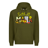 Army Green Softball Mama Premium Hoodie - CowhideDigitalArt