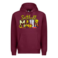 Burgundy Softball Mama Premium Hoodie - CowhideDigitalArt