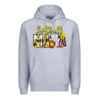 Heather Grey Softball Mama Premium Hoodie - CowhideDigitalArt