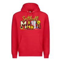Red Softball Mama Premium Hoodie - CowhideDigitalArt