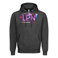 Charcoal Heather Valentine LPN Zipper Hoodie - CowhideDigitalArt