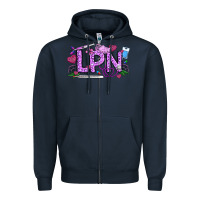 Navy Valentine LPN Zipper Hoodie - CowhideDigitalArt