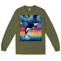 Army Green Orca Killer Whale Starry Night Colorful Ocean Art By Aja Long Sleeve Tee - trangStudio