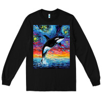 Black Orca Killer Whale Starry Night Colorful Ocean Art By Aja Long Sleeve Tee - trangStudio