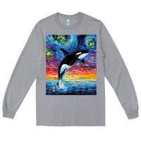 Heather Grey Orca Killer Whale Starry Night Colorful Ocean Art By Aja Long Sleeve Tee - trangStudio