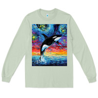 Matcha Orca Killer Whale Starry Night Colorful Ocean Art By Aja Long Sleeve Tee - trangStudio