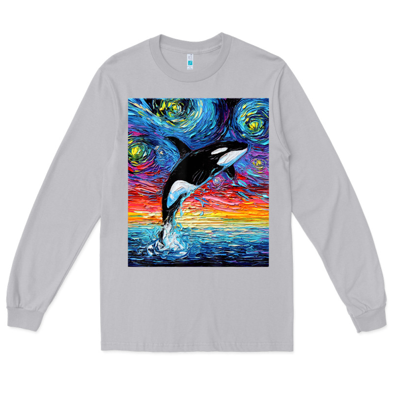 Orca Killer Whale Starry Night Colorful Ocean Art By Aja Long Sleeve Tee by trangStudio | Teevron