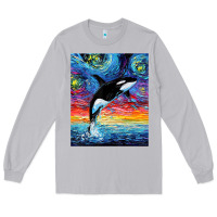 Moon Dust Orca Killer Whale Starry Night Colorful Ocean Art By Aja Long Sleeve Tee - trangStudio