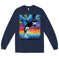 Navy Orca Killer Whale Starry Night Colorful Ocean Art By Aja Long Sleeve Tee - trangStudio
