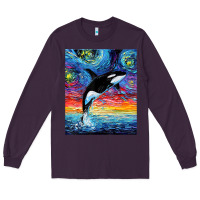 Plum Orca Killer Whale Starry Night Colorful Ocean Art By Aja Long Sleeve Tee - trangStudio