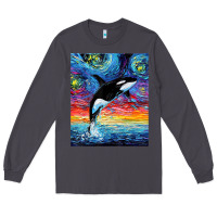 Smoke Orca Killer Whale Starry Night Colorful Ocean Art By Aja Long Sleeve Tee - trangStudio