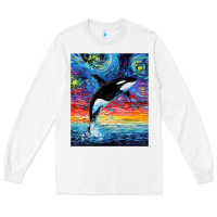 White Orca Killer Whale Starry Night Colorful Ocean Art By Aja Long Sleeve Tee - trangStudio