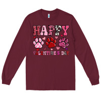 Burgundy happy valentine's day paws Long Sleeve Tee - OliviaCreatesArt