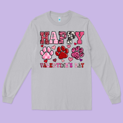 Happy Valentine's Day Paws Long Sleeve Tee Designed By Oliviacreatesart