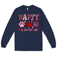 Navy happy valentine's day paws Long Sleeve Tee - OliviaCreatesArt