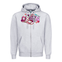 Heather Grey Valentine OBGYN Zipper Hoodie - CowhideDigitalArt
