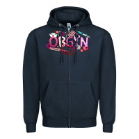 Navy Valentine OBGYN Zipper Hoodie - CowhideDigitalArt