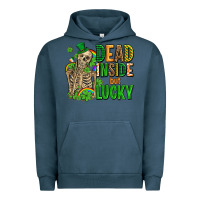 Pigment Midnight Navy dead inside but lucky  with skeleton Urban Hoodie - AdoDesignShop