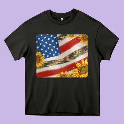 American Flag Sunflowers And Canouflage Print Veteran Mousepad Heavy Core Tee Designed By Jasminsmagicworld