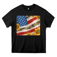 Black american flag sunflowers and canouflage print veteran mousepad Heavy Core Tee - Jasminsmagicworld