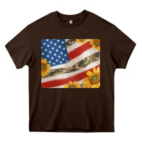 Chocolate Brown american flag sunflowers and canouflage print veteran mousepad Heavy Core Tee - Jasminsmagicworld