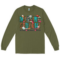 Army Green nursing student no sleep no money no life Long Sleeve Tee - OliviaCreatesArt