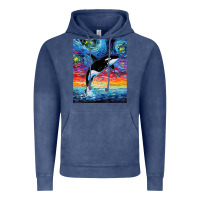 Vintage Denim Orca Killer Whale Starry Night Colorful Ocean Art By Aja Vintage Hoodie - trangStudio