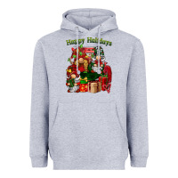 Heather Grey happy holidays gnomes truck Heavyweight Hoodie - BarkalooDesign