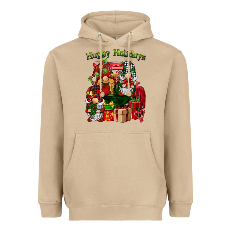 Happy Holidays Gnomes Truck Heavyweight Hoodie by BarkalooDesign | Teevron