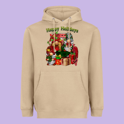 Happy Holidays Gnomes Truck Heavyweight Hoodie Designed By Barkaloodesign