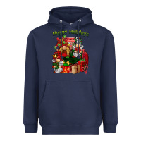 Navy happy holidays gnomes truck Heavyweight Hoodie - BarkalooDesign