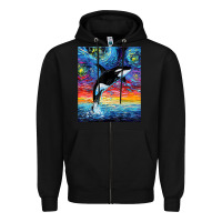 Black Orca Killer Whale Starry Night Colorful Ocean Art By Aja Zipper Hoodie - trangStudio