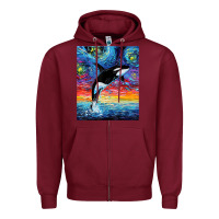 Burgundy Orca Killer Whale Starry Night Colorful Ocean Art By Aja Zipper Hoodie - trangStudio