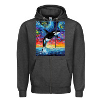 Charcoal Heather Orca Killer Whale Starry Night Colorful Ocean Art By Aja Zipper Hoodie - trangStudio