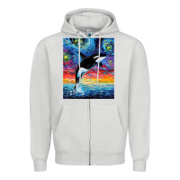 Dove Grey Orca Killer Whale Starry Night Colorful Ocean Art By Aja Zipper Hoodie - trangStudio