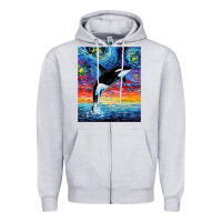 Heather Grey Orca Killer Whale Starry Night Colorful Ocean Art By Aja Zipper Hoodie - trangStudio
