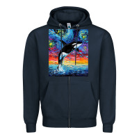 Navy Orca Killer Whale Starry Night Colorful Ocean Art By Aja Zipper Hoodie - trangStudio