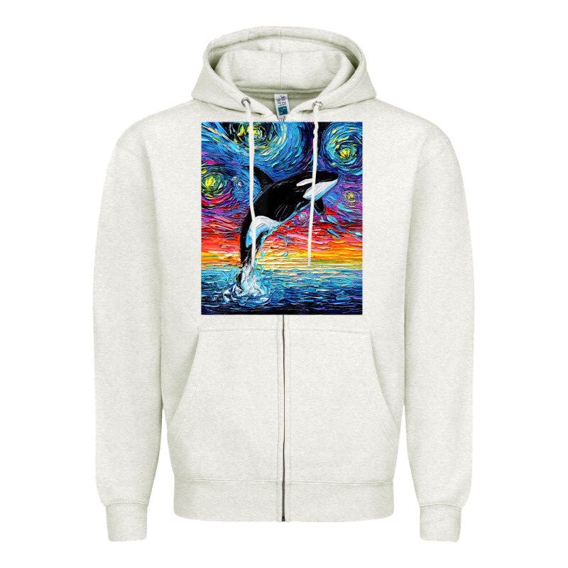 Orca Killer Whale Starry Night Colorful Ocean Art By Aja Zipper Hoodie by trangStudio | Teevron