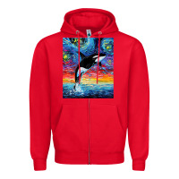 Red Orca Killer Whale Starry Night Colorful Ocean Art By Aja Zipper Hoodie - trangStudio