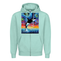 Seafoam Orca Killer Whale Starry Night Colorful Ocean Art By Aja Zipper Hoodie - trangStudio