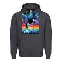 Smoke Orca Killer Whale Starry Night Colorful Ocean Art By Aja Zipper Hoodie - trangStudio