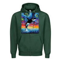 Sports Green Orca Killer Whale Starry Night Colorful Ocean Art By Aja Zipper Hoodie - trangStudio