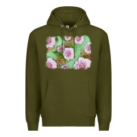 Army Green Pink Roses Background Premium Hoodie - LillyAllenDesigns
