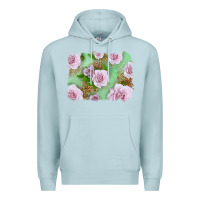 Blue Mist Pink Roses Background Premium Hoodie - LillyAllenDesigns