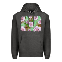Charcoal Heather Pink Roses Background Premium Hoodie - LillyAllenDesigns