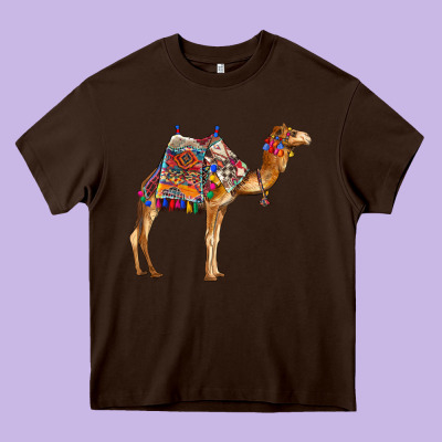 Camel With Colorful Saddle Heavy Core Tee Designed By Barkaloodesign