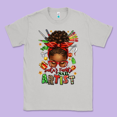 Santa's Favorite Nail Artist Afro Messy Bun Classic Tee Designed By Texasbilliewilder