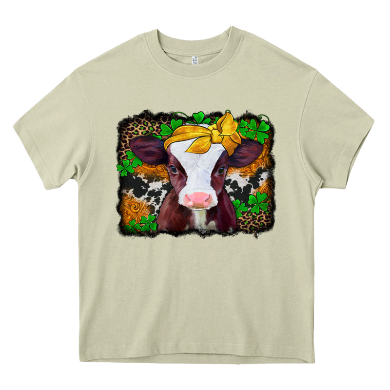 St Patricks Baby Cow With Leopard Background Heavy Core Tee by Jasminsmagicworld | Teevron